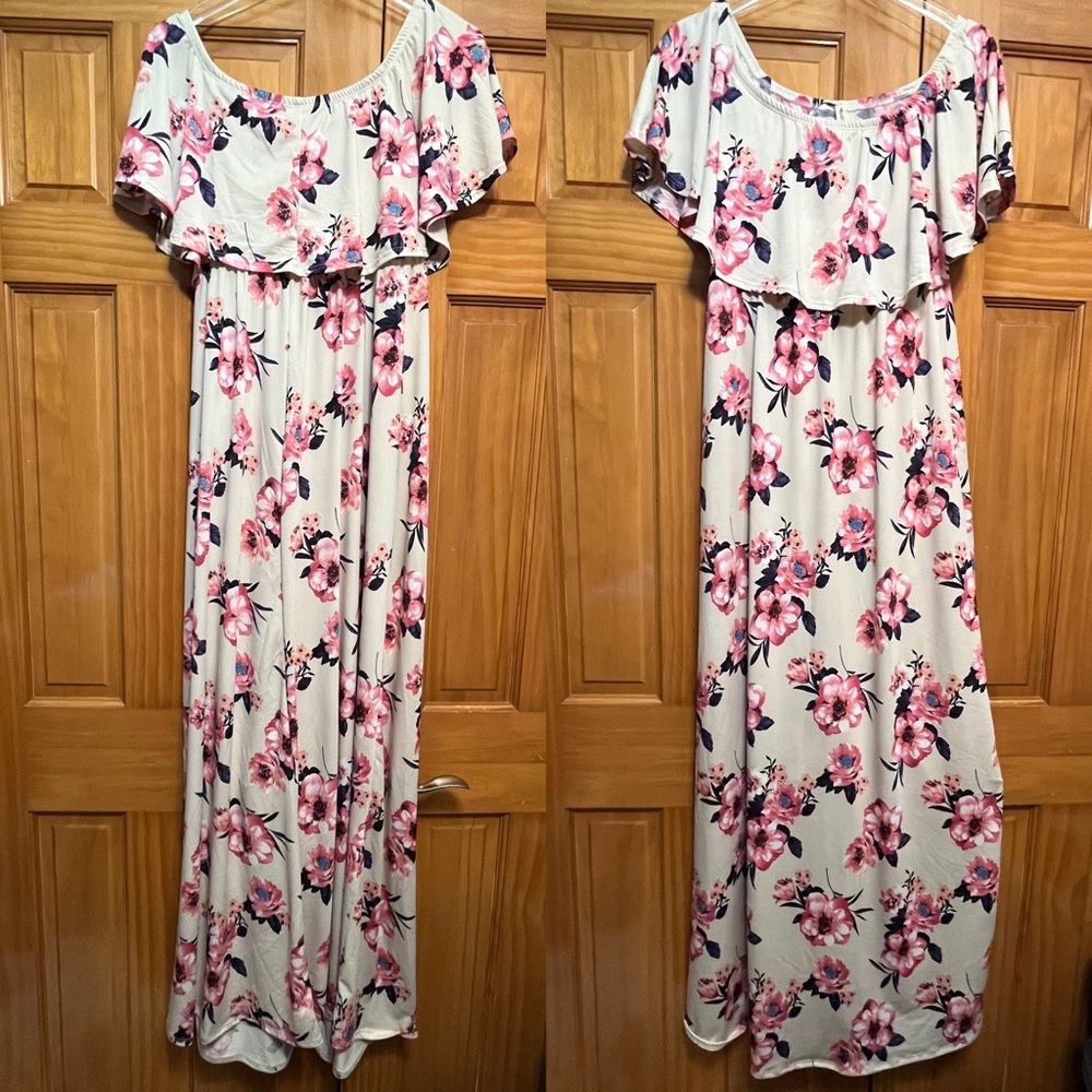 Hello Miz Pink Floral Maternity Maxi Dress Size Medium NWT